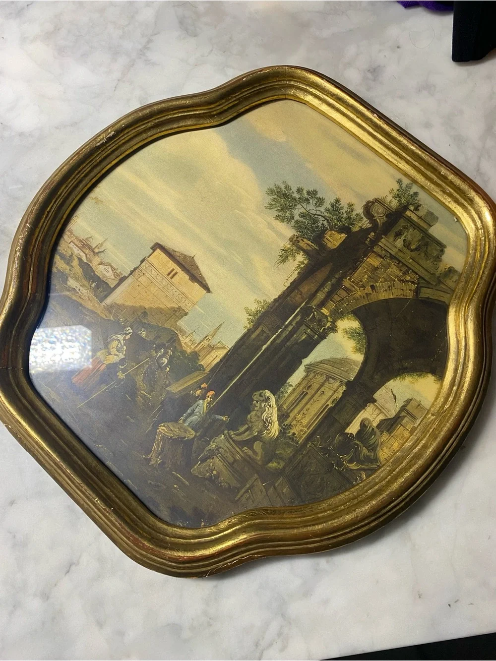 CANALETTO LANDSCAPE FLORENTIA HAND MADE IN ITALY GILT GOLD FRAMED WALL ART